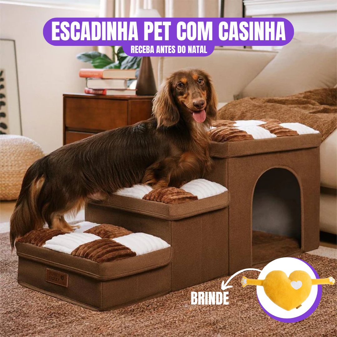 [OFERTA DE NATAL] Escada Para Pet Artesanal com Espaço Interno + Brinde
